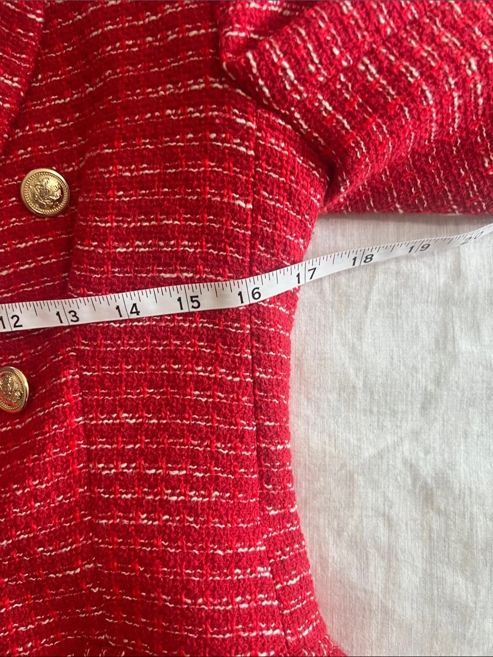 Zara Double Breasted Blazer Tailored Red Gold Buttons Tweed Sz Small - Picture 6 of 8